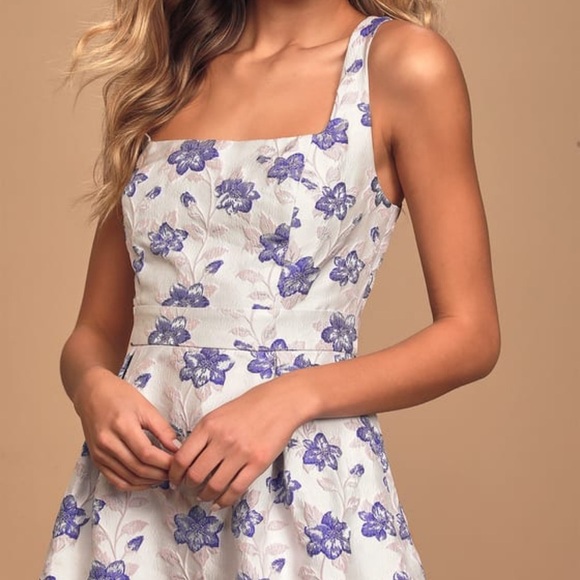 Lulus Wondrous Wildflower White Floral Jacquard Pleated Skater Dress - Picture 2 of 9